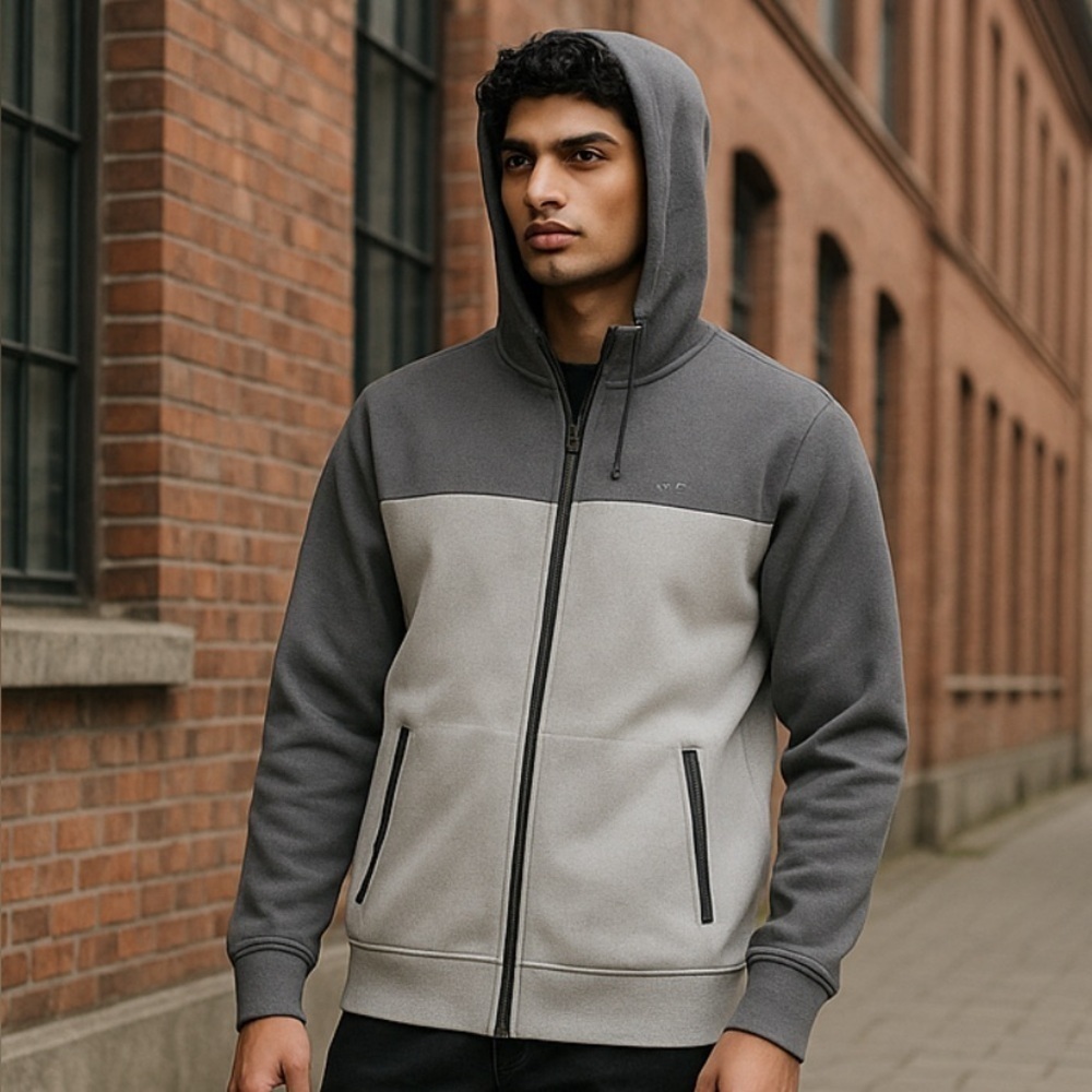 Empyre Mens Zip Up Hooded Jacket Two Tone Gray Size Small Front Zip Pockets